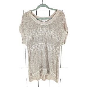 Beige chunky knit slouchy cap sleeve sweater top